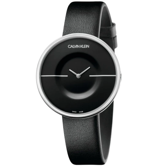 Дамски ръчен часовник с кварцов механизъм - корпус от Стомана - Естествена кожа - цвят Черен Черен