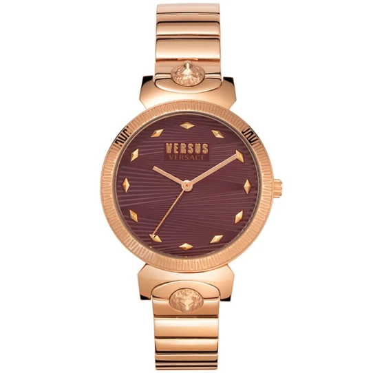 Дамски ръчен часовник с кварцов механизъм - корпус от Стомана - Стоманена верижка - цвят Червен Розово Злато