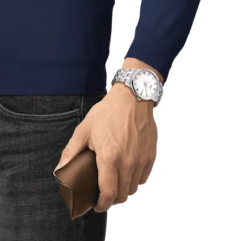 Мъжки ръчен часовник с кварцов механизъм - корпус от Стомана - Стоманена верижка - цвят Бял Сив