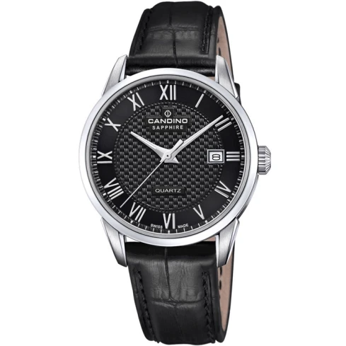 Мъжки ръчен часовник с кварцов механизъм - корпус от Стомана - Естествена кожа - цвят Черен