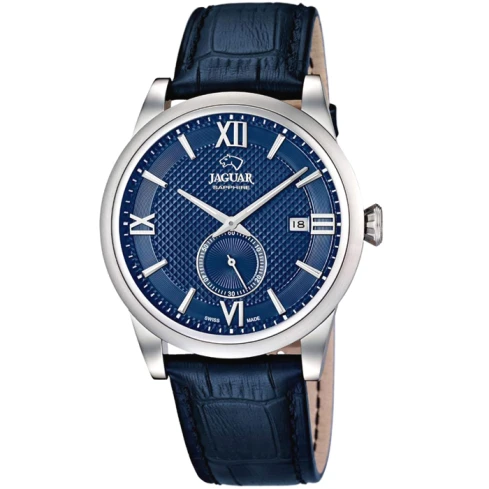 Мъжки ръчен часовник с кварцов механизъм - корпус от Стомана - Естествена кожа - цвят Син Син