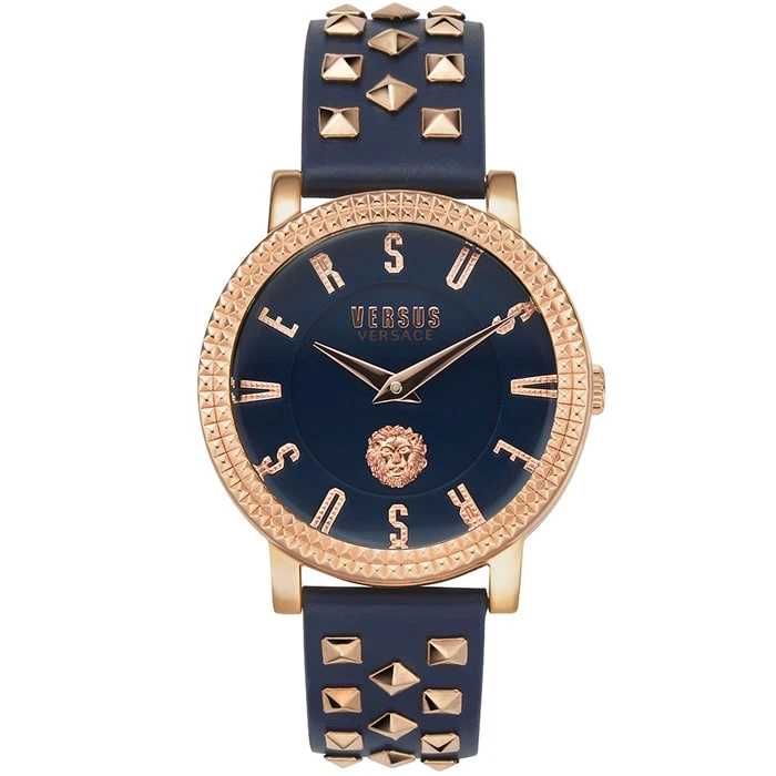 Мъжки ръчен часовник с кварцов механизъм - корпус от Стомана - Синтетична кожа - цвят Син Розово Злато