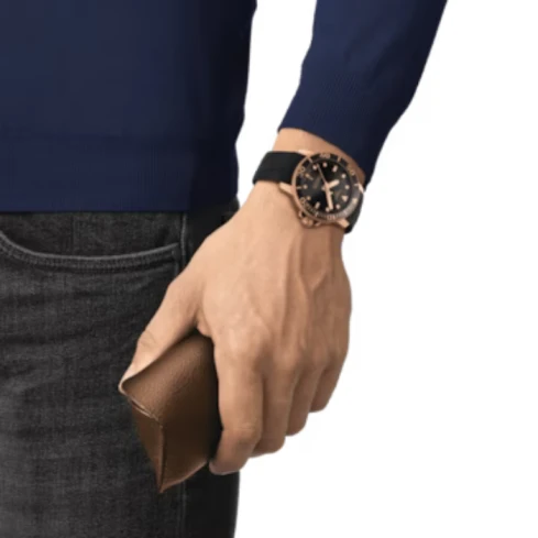 Мъжки ръчен часовник с автоматичен механизъм - корпус от Стомана - Каучук - цвят Черен Черен