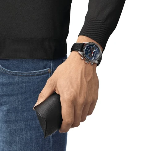 Мъжки ръчен часовник с автоматичен механизъм - корпус от Стомана - Естествена кожа - цвят Син Червен