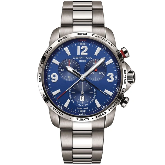 Мъжки ръчен часовник с кварцов механизъм - корпус от Титан - Титаниева верижка - цвят Син Сив