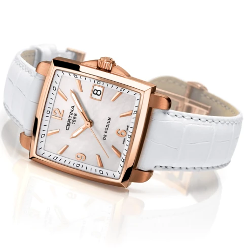 Мъжки ръчен часовник с кварцов механизъм - корпус от Стомана - Естествена кожа - цвят Седеф Бял