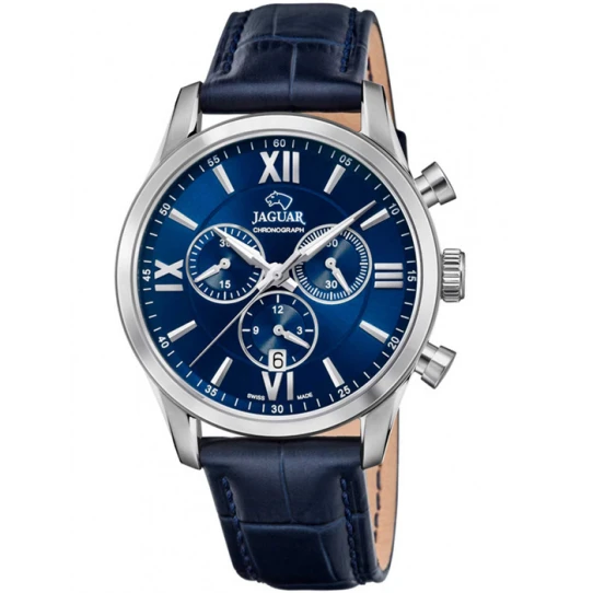 Мъжки ръчен часовник с кварцов механизъм - корпус от Стомана - Естествена кожа - цвят Син Син