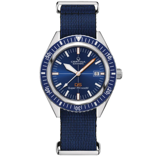 Мъжки ръчен часовник с автоматичен механизъм - корпус от Стомана и алуминий - Нато каишка - цвят Син Син