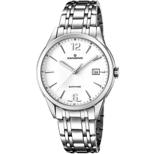 Мъжки ръчен часовник с кварцов механизъм - корпус от Стомана - Стоманена верижка - цвят Бял Сив