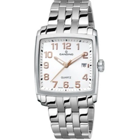 Мъжки ръчен часовник с кварцов механизъм - корпус от Стомана - Стоманена верижка - цвят Бял