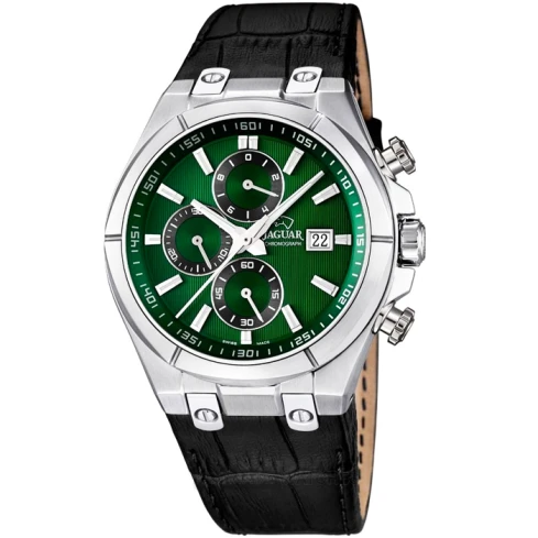 Мъжки ръчен часовник с кварцов механизъм - корпус от Стомана - Естествена кожа - цвят Зелен Черен