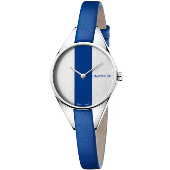 Дамски ръчен часовник с кварцов механизъм - корпус от Стомана - Естествена кожа - цвят Сребрист Син