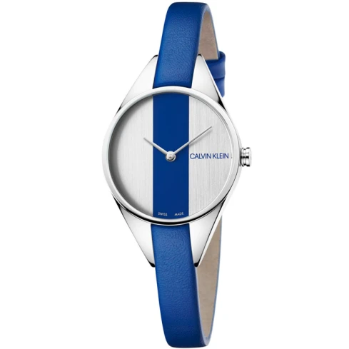 Дамски ръчен часовник с кварцов механизъм - корпус от Стомана - Естествена кожа - цвят Сребрист Син