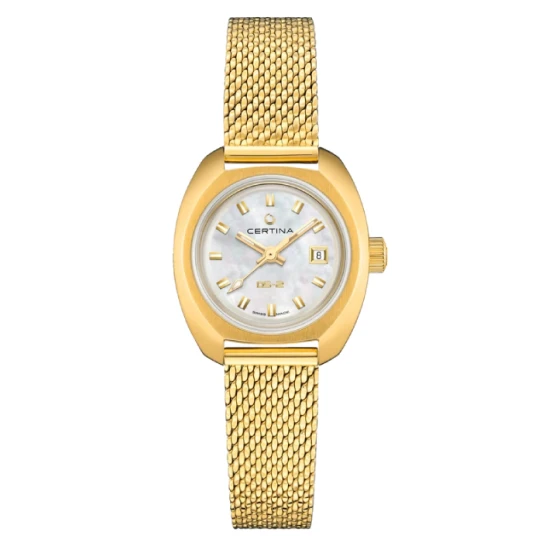 Дамски ръчен часовник с автоматичен механизъм - корпус от Стомана - Меш - цвят Седеф Злато