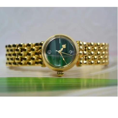 Дамски ръчен часовник с автоматичен механизъм - корпус от Стомана - Стоманена верижка - цвят Зелен Злато