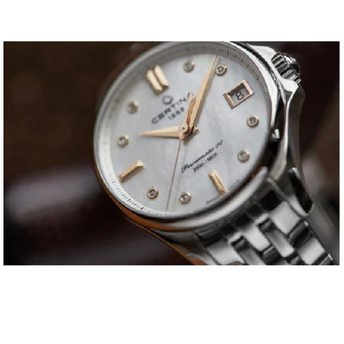 Дамски ръчен часовник с автоматичен механизъм - корпус от Стомана - Стоманена верижка - цвят Седеф Розово Злато