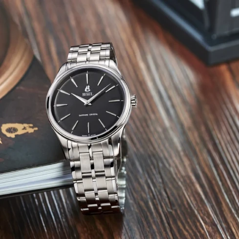 Дамски ръчен часовник с кварцов механизъм - корпус от Стомана - Стоманена верижка - цвят Черен Сив