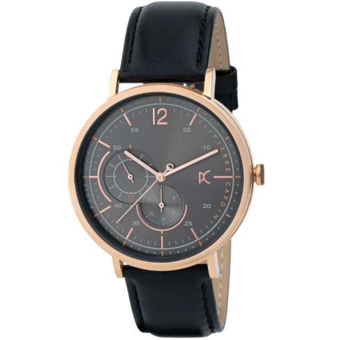 Мъжки ръчен часовник с кварцов механизъм - корпус от Стомана - Естествена кожа - цвят Сив Черен