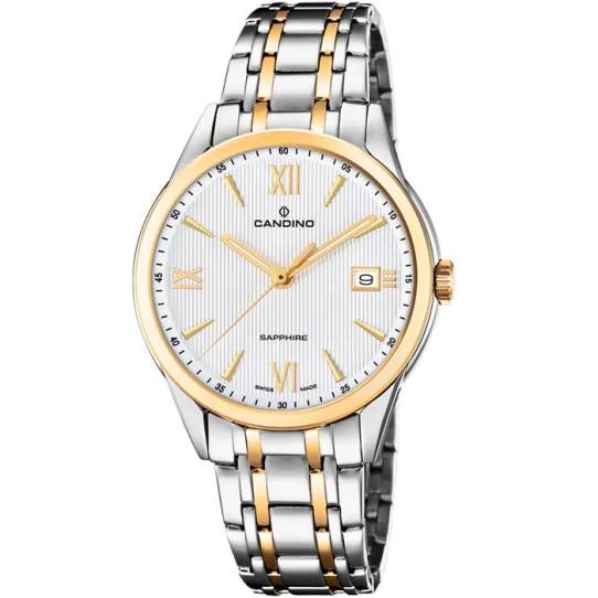 Мъжки ръчен часовник с кварцов механизъм - корпус от Стомана - Стоманена верижка - цвят Бял Злато