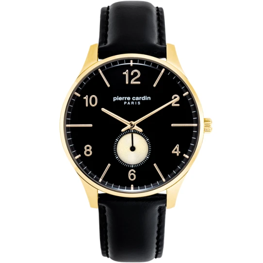 Мъжки ръчен часовник с кварцов механизъм - корпус от Стомана - Естествена кожа - цвят Черен Черен