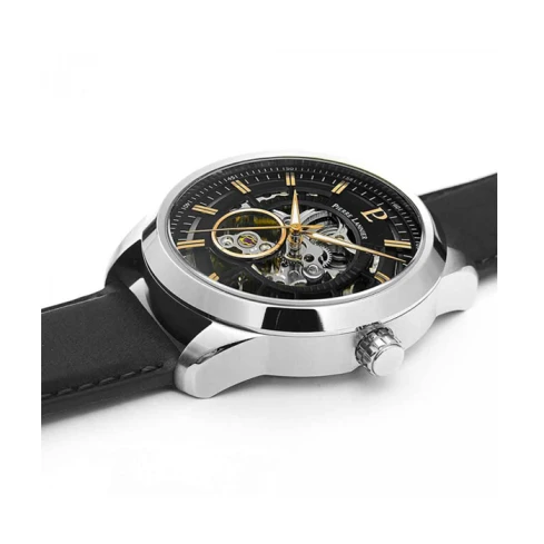 Мъжки ръчен часовник с автоматичен механизъм - корпус от Стомана - Естествена кожа - цвят Скелетон Черен