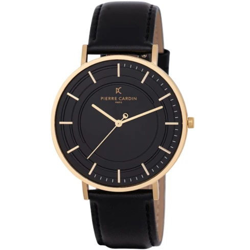 Мъжки ръчен часовник с кварцов механизъм - корпус от Стомана - Естествена кожа - цвят Черен Черен