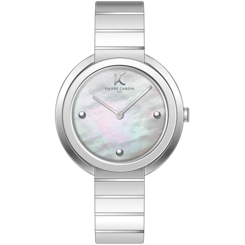 Дамски ръчен часовник с кварцов механизъм - корпус от Стомана - Стоманена верижка - цвят Седеф Сив