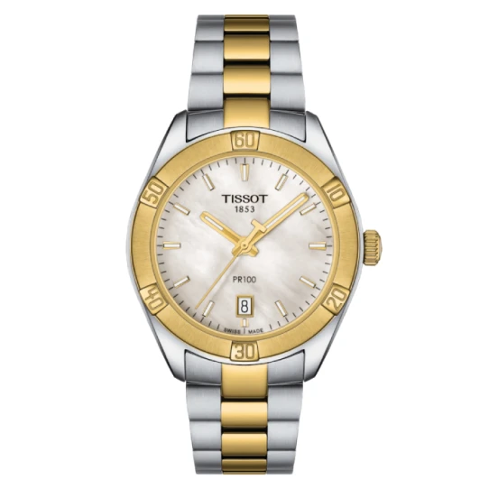 Дамски ръчен часовник с кварцов механизъм - корпус от Стомана - Стоманена верижка - цвят Седеф Злато