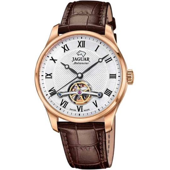 Мъжки ръчен часовник с автоматичен механизъм - корпус от Стомана - Естествена кожа - цвят Бял Кафяв