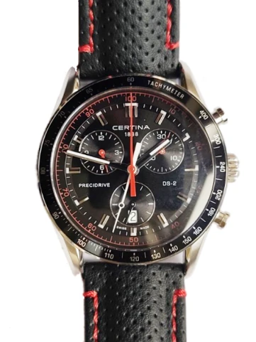 Мъжки ръчен часовник с кварцов механизъм - корпус от Стомана - Естествена кожа - цвят Черен Червен