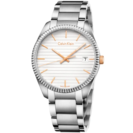 Мъжки ръчен часовник с кварцов механизъм - корпус от Стомана - Стоманена верижка - цвят Бял Сив