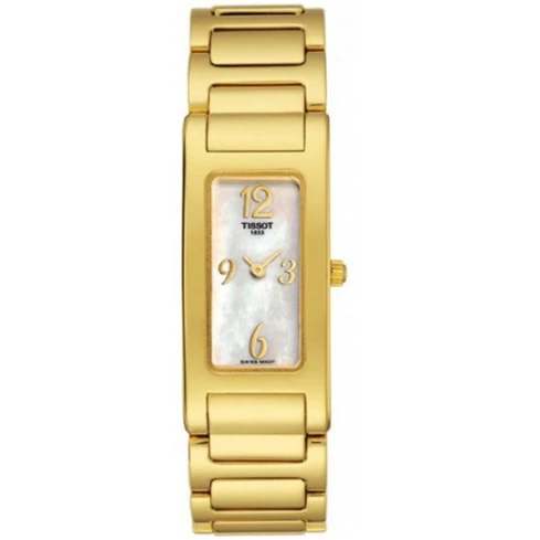 Дамски ръчен часовник с кварцов механизъм - корпус от Жълто злато 18К - Златна верижка - цвят Седеф Злато