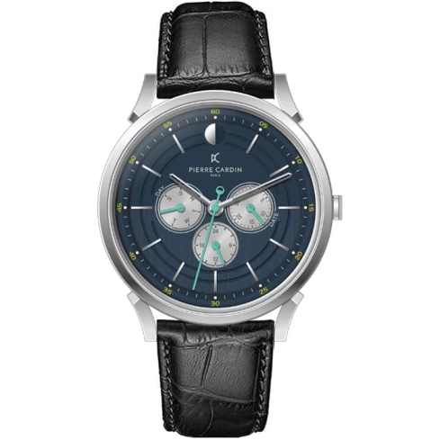 Мъжки ръчен часовник с кварцов механизъм - корпус от Стомана - Естествена кожа - цвят Син Черен