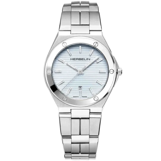 Дамски ръчен часовник с кварцов механизъм - корпус от Стомана - Стоманена верижка - цвят Син Сив