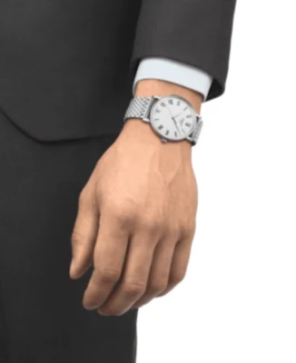 Мъжки ръчен часовник с кварцов механизъм - корпус от Стомана - Стоманена верижка - цвят Бял Сив