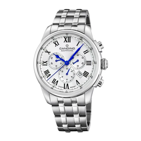 Мъжки ръчен часовник с кварцов механизъм - корпус от Стомана - Стоманена верижка - цвят Бял Син