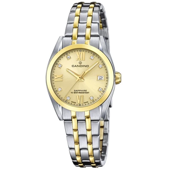 Дамски ръчен часовник с кварцов механизъм - корпус от Стомана - Стоманена верижка - цвят Жълт Злато