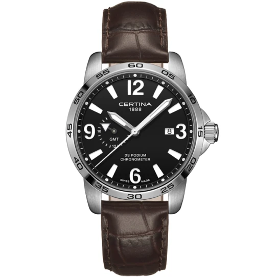 Мъжки ръчен часовник с кварцов механизъм - корпус от Стомана - Естествена кожа - цвят Черен Кафяв