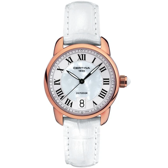 Дамски ръчен часовник с кварцов механизъм - корпус от Стомана - Естествена кожа - цвят Седеф Бял