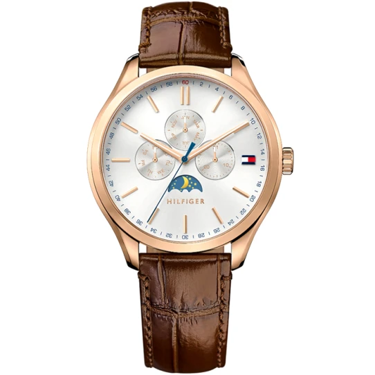 Мъжки ръчен часовник с кварцов механизъм - корпус от Стомана - Естествена кожа - цвят Бял Кафяв