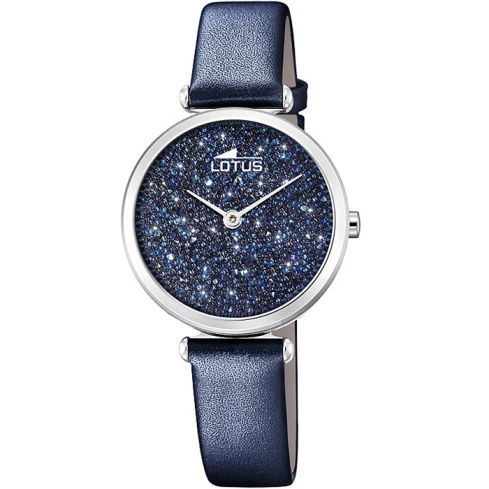 Дамски ръчен часовник с кварцов механизъм - корпус от Стомана - Естествена кожа - цвят Син Син