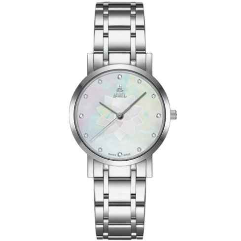 Дамски ръчен часовник с кварцов механизъм - корпус от Стомана - Стоманена верижка - цвят Седеф Сив