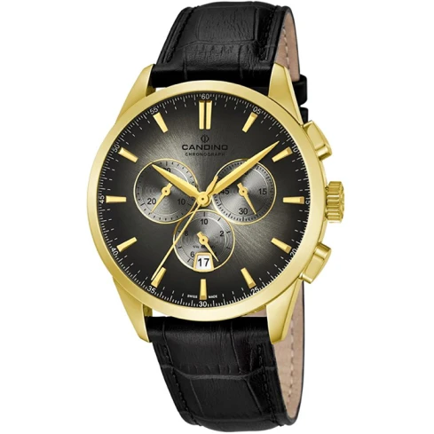 Мъжки ръчен часовник с кварцов механизъм - корпус от Стомана - Естествена кожа - цвят Черен Черен