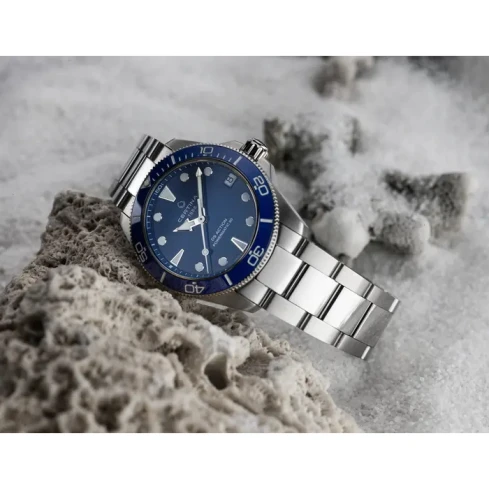 Дамски ръчен часовник с автоматичен механизъм - корпус от Стомана - Стоманена верижка - цвят Син