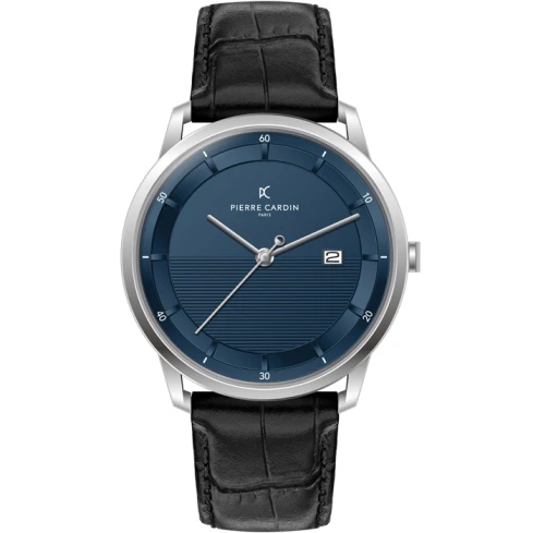 Мъжки ръчен часовник с кварцов механизъм - корпус от Стомана - Естествена кожа - цвят Син Черен