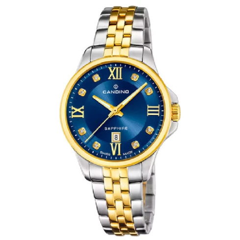 Дамски ръчен часовник с кварцов механизъм - корпус от Стомана - Стоманена верижка - цвят Син Злато