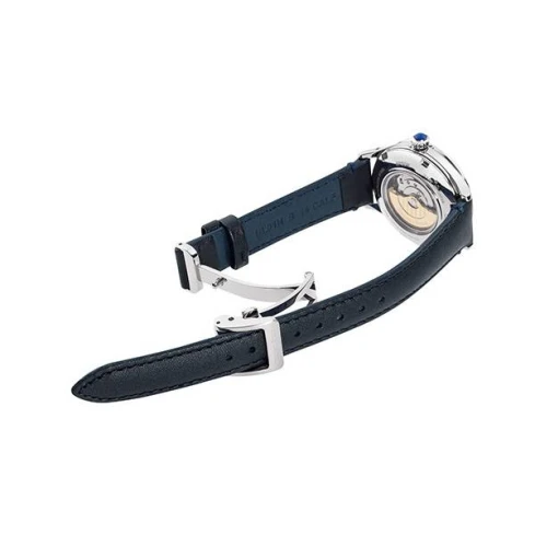 Дамски ръчен часовник с автоматичен механизъм - корпус от Стомана - Естествена кожа - цвят Син