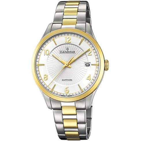 Мъжки ръчен часовник с кварцов механизъм - корпус от Стомана - Стоманена верижка - цвят Бял Злато