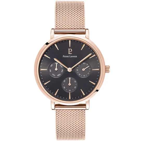 Дамски ръчен часовник с кварцов механизъм - корпус от Стомана - Меш - цвят Черен Розово Злато