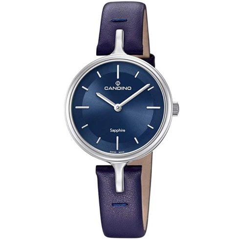 Дамски ръчен часовник с кварцов механизъм - корпус от Стомана - Естествена кожа - цвят Син Син